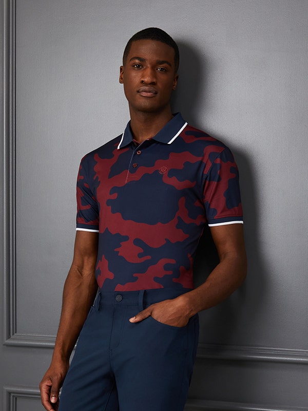 G Fore Golf Shirt Exploded Camo Burgundy
