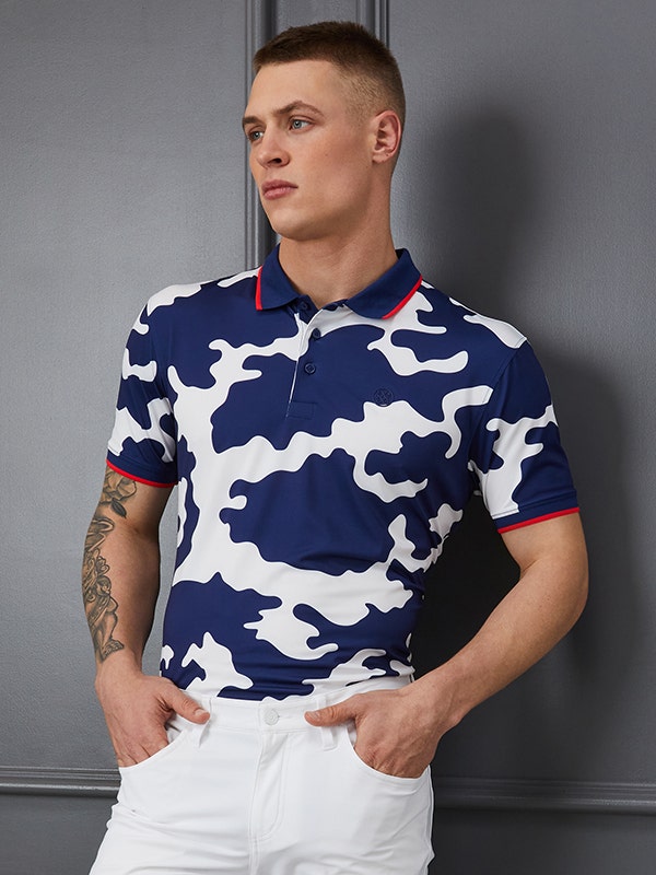 G Fore Golf Shirt Exploded Camo Navy White
