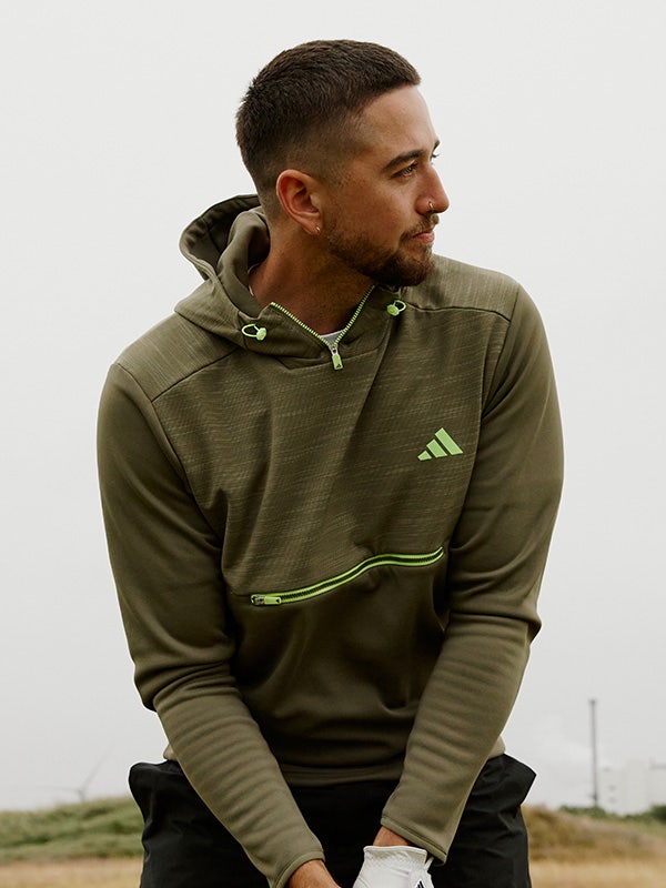 adidsa Textured Anorak Golf Hoodie Olive Strata